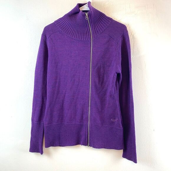 Kuhl Asymmetrical Zip Up Sweater Womens Small Purple Merino Wool High Neck - Picture 1 of 13